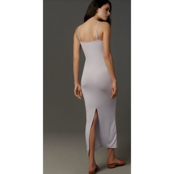 NWT Anthropologie Maxi Dress Sleeveless Pointelle Slip MEDIUM Lavender Back Slit - Picture 3 of 14